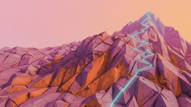 Abstract mountain range with a glowing route to the summit